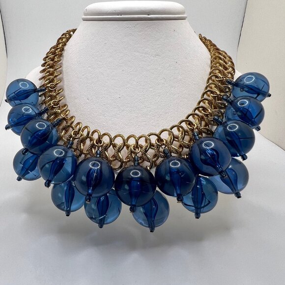 Kenneth Jay Lane KJL Blue Acrylic Statement Necklace - Picture 1 of 6